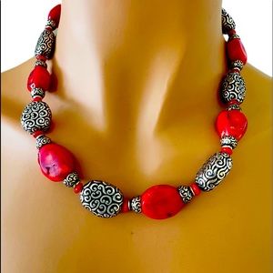 BRIGHTON Full Moon Rising Red Coral Retired NECKLACE With Brighton Bag